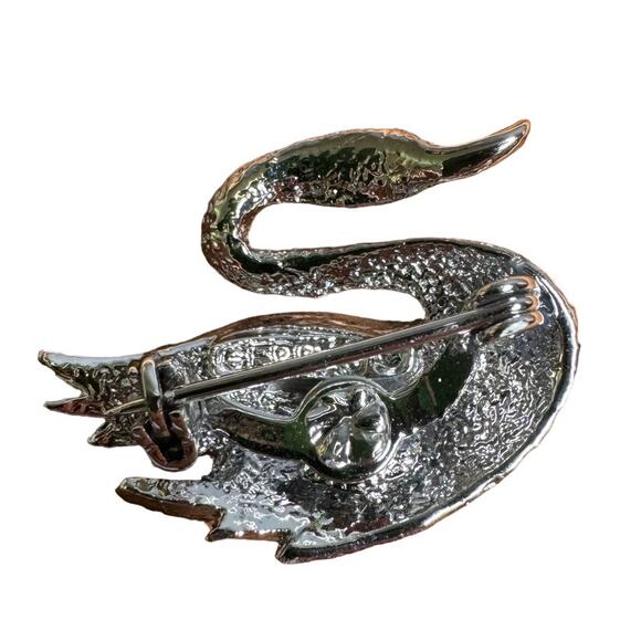 Gerry's Silver Tone Textured Swan Brooch Pin Blue Rhinestone Eye Figural - Picture 3 of 4